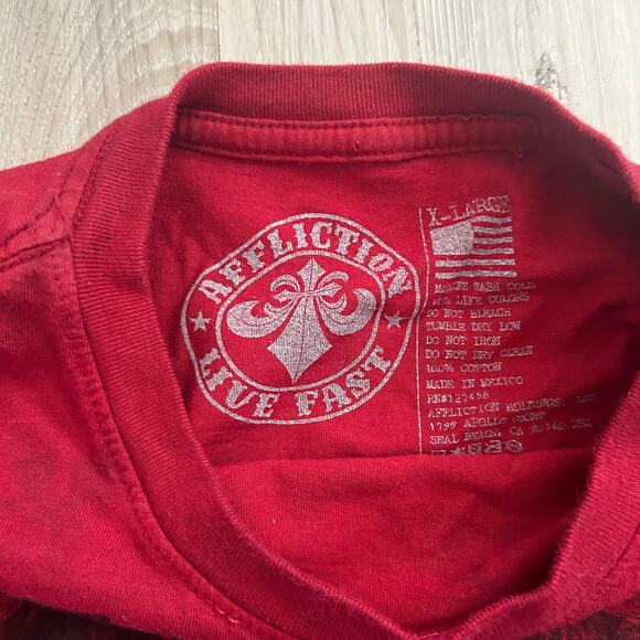Affliction CROWS Crewneck Long Sleeve Layered T-shirt Dirty Red Men’s Sz XL EUC - Picture 2 of 8